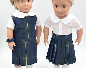 Plaid 55/18 inch Doll Uniform Outfit/Dropped Waist or Pleated Skirt/Jumper Set include Blouse and Hair Accessory/Shoe and Sock Add on Option