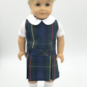 Plaid 55/18 inch American Doll Uniform Outfit/Two Styles Set/School Jumper include Blouse and Hair Accessory/Shoe Add on Option Dropped Waist