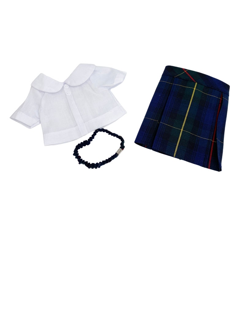 Plaid 55/18 inch American Doll Uniform Outfit/Two Styles Set/School Jumper include Blouse and Hair Accessory/Shoe Add on Option image 4