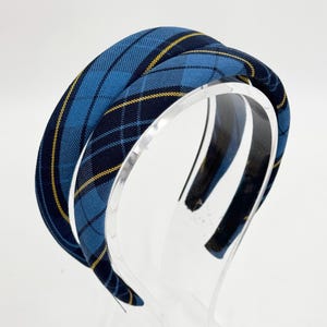 1.25&quot; or 1&quot;  Padded Headband-Plaid 678-Back to School-Uniform Plaid Fabric Headband-Adults or Girls-School Wear or Work-Navy Blue, Yellow