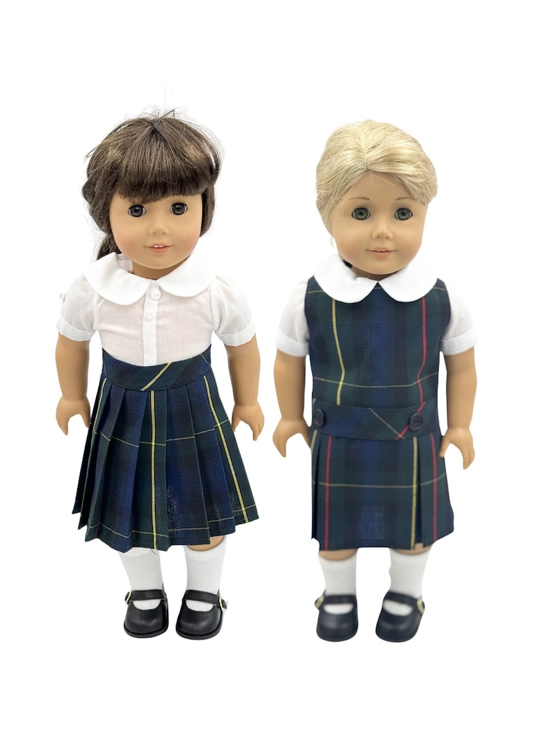 Plaid 55/18 inch American Doll Uniform Outfit/Two Styles Set/School Jumper include Blouse and Hair Accessory/Shoe Add on Option image 1