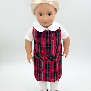 Plaid 65/18 inch Doll Uniform Outfit/Dropped Waist Jumper Set/School Jumper include Blouse and Hair Accessory/Shoe and Sock Add on Option