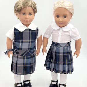 Plaid 57/18 inch Doll Uniform Outfit/Dropped Waist or Pleated Skirt Jumper/Include Blouse and Hair Accessory/Shoe and Sock Add on Option
