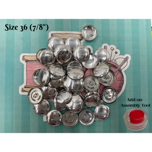Size 36 (7/8 inch-23mm) Blank Cover Buttons -Wire Back-Fabric Covered Buttons for DIY Crafts-Add on Option Assembly Tool