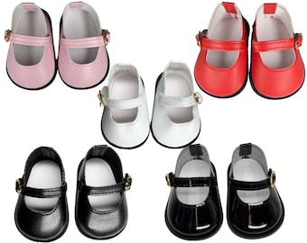 18 inch Doll Shoes-Mary Jane Black,Red,White,Pink- Shiny Black Shoe-Baby Born Doll Shoes -Add on Option: Bow Knot Top