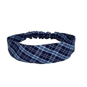 Plaid 120 - Soft Elastic Headband in School Uniform Plaid/ Back to School/Contoured Face/Navy, Blue, Black, white Plaid