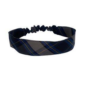 Plaid 57/Classic Navy/ Soft Elastic Headband in School Uniform Plaid/ Back to School/Contoured Face/Navy,Gray,Gold, Black Plaid