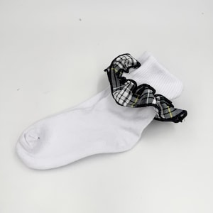 Plaid 61-Girls Plaid Trimmed Ruffled Ankle Socks--School Uniform Socks- Forest, Navy, White, Yellow Plaid