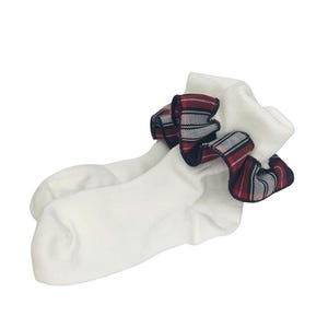 Plaid 72-Girls Plaid Trimmed Ruffled Ankle Socks--School Uniform Socks- Red, White, Navy Plaid-Liberty Plaid