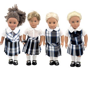 Plaid 578/18 inch Doll Uniform Outfit/Four Styles Jumper/Set include Blouse and Hair Accessory/Shoe and Sock Add on Option