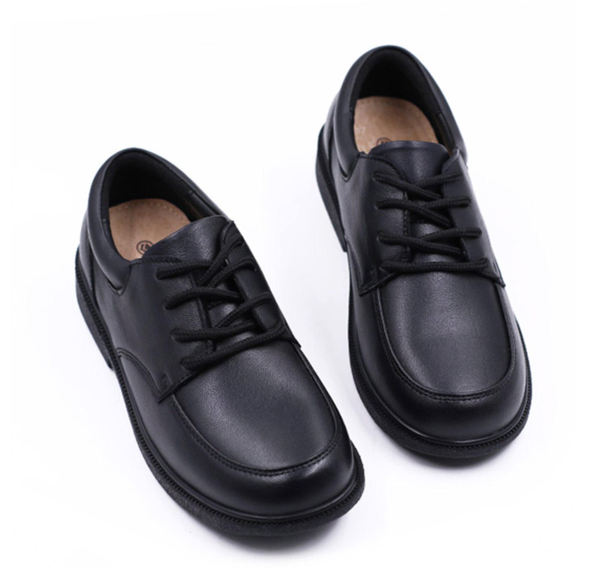 Boy Black Dress Shoe/Lace Up/Round Flat/Slip On/ Genuine Leather/Back to School/Holidays/Waterproof