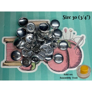 Size 30 (3/4 inch-19mm) Blank Cover Buttons - Wire Back-Fabric Covered Buttons for DIY Crafts-Add On Option Assembly Tool