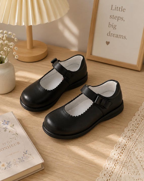 Girl's Mary Jane School Uniform Black Shoe/Round Flat/Slip on/Option to Add Your School Uniform Plaid Button(Toddler/Little Girl/Big Girl) Girl's Mary Jane School Uniform Black Shoe/Round Flat/Slip on/Option to Add Your School Uniform Plaid Button(Toddler/Little Girl/Big Girl)