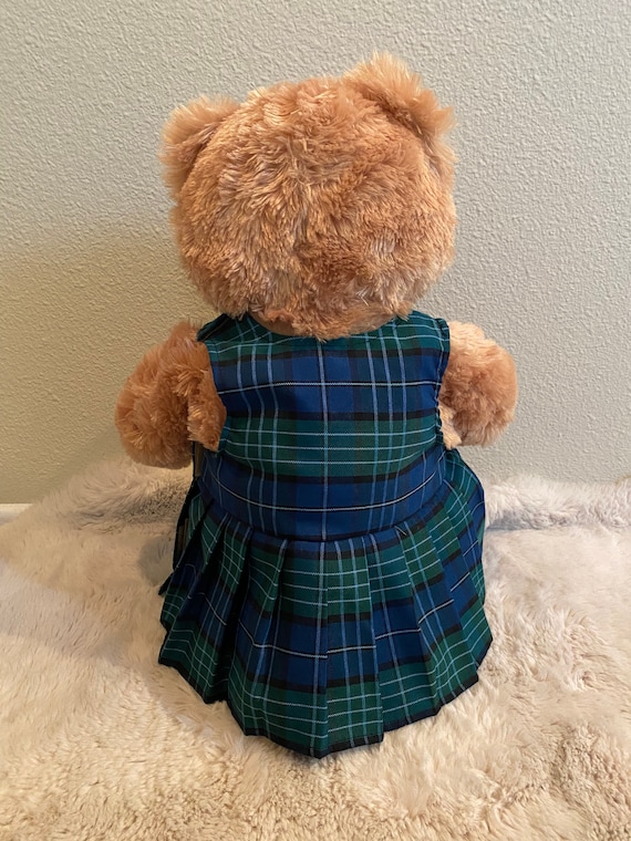 18 Inch Soft Plush Teddy Bear in Green Blue and White Plaid