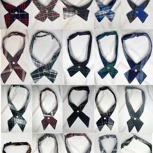 Girl&#39;s Plaid Cross Tie-Back to School Uniform Adjustable Neck tie with Pearl button snap-Available in 18 Plaids- Regular Size