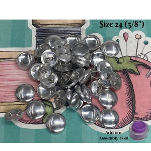 Size 24 (5/8 inch-15mm) Blank Cover Buttons -Wire Back-Fabric Covered Buttons for DIY Crafts-Add On Option Assembly Tool