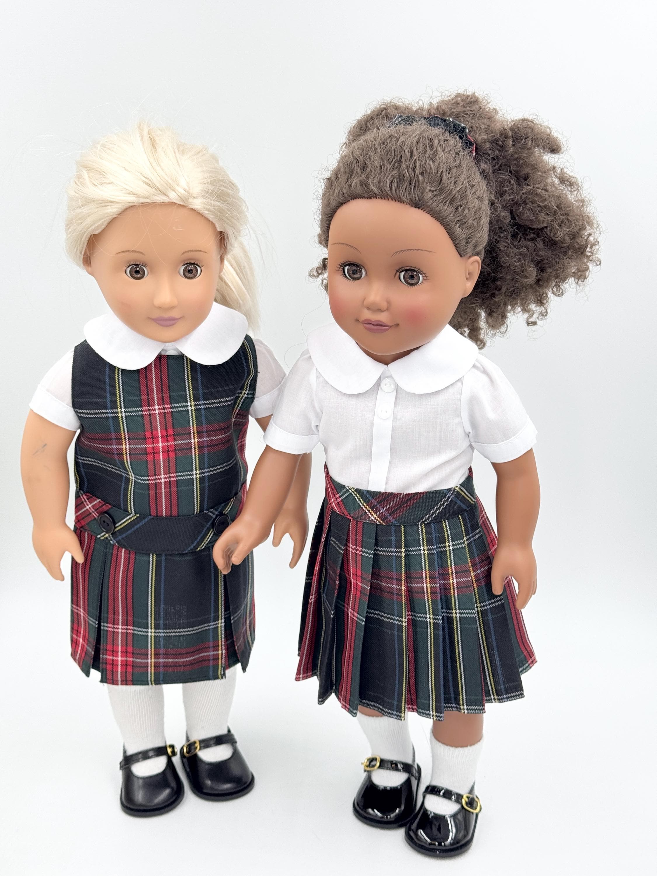 Plaid 63/18 inch Doll Uniform Outfit/Pleated Skirt or Dropped Waist Set/ School Jumper,Blouse and Hair Accessory/Shoe and Sock Add on Option