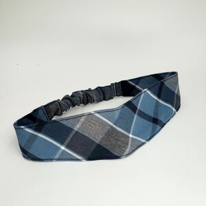 Plaid 59 - Soft Elastic Headband in School Uniform Plaid/ Back to School/Contoured Face/Blue, Gray, Black Plaid