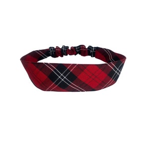 Plaid 70 - Soft Elastic Headband in School Uniform Plaid/ Back to School/Contoured Face/Red,Black,White Plaid