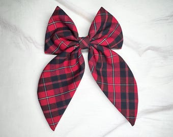 Extra Large Plaid Hair Bow: Red and Navy School Uniform  display picture 1