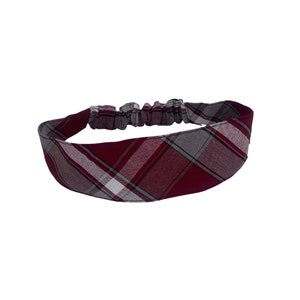 Plaid 54- Rodrick Plaid- Soft Elastic Headband in School Uniform Plaid/ Back to School/Contoured Face/Maroon,Gray, White Plaid
