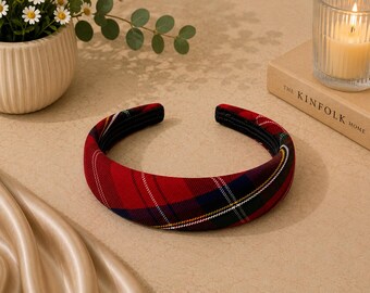 1.25"Padded Headband-Plaid 68-Back to School-Uniform Plaid Fabric Headband-Adults or Girls-School Wear or Work- Red,Green,Yellow,White Plaid