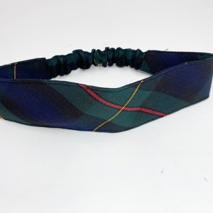Plaid 83- Soft Headband in School Uniform Plaid- Back to School-Contoured Face-Elastic Back-Green, Navy, Red, Yellow Plaid