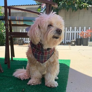 Dog Bandana/School Uniform Plaid/Tie-On Pet Neckwear/Adjustable Fit/Plaid Dog Scarf/Pet Plaid Scarf/Over the Collar/Pet Gift/Birthday Gift