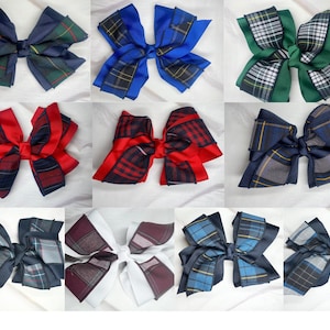Jumbo Plaid and Ribbon Bow/Back to School Uniform Plaid Fabric/First day of School/Girl Plaid Bows/Plaid 83 55 94 92 61 36 57