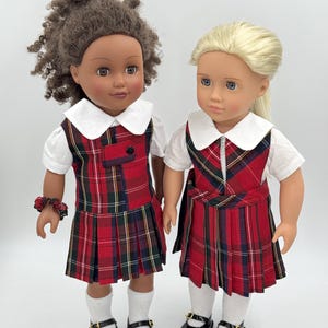 Plaid 68/18 inch Doll Outfit/Two Styles Jumper/Uniform Plaid School Jumper include Blouse and Hair Accessory/Add On Options: Shoe and Sock