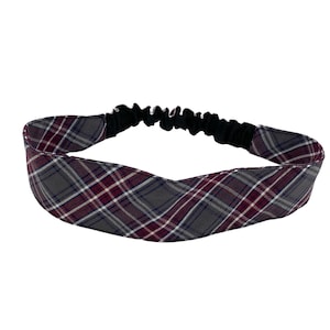 Plaid 34 - Soft Elastic Headband in School Uniform Plaid/ Back to School/Contoured Face/Gray, Burgundy,Navy Plaid