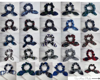 Back to School/Uniform Plaid Scrunchies/bunny ear Bowknot/School Uniform Plaid/Ponytail Bow Scrunchies/Plaid Accessories/Avail in 54 Plaids