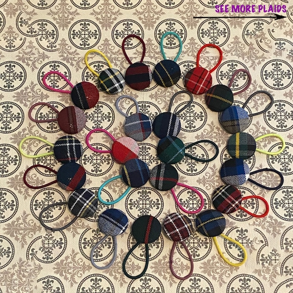 School Uniform Plaid Button Hair Ties/Set of 2/Girls/Women Hair Accessories/Pony tail Holder/Hair Bobbles/Avail in 60 Plaids and 3 sizes