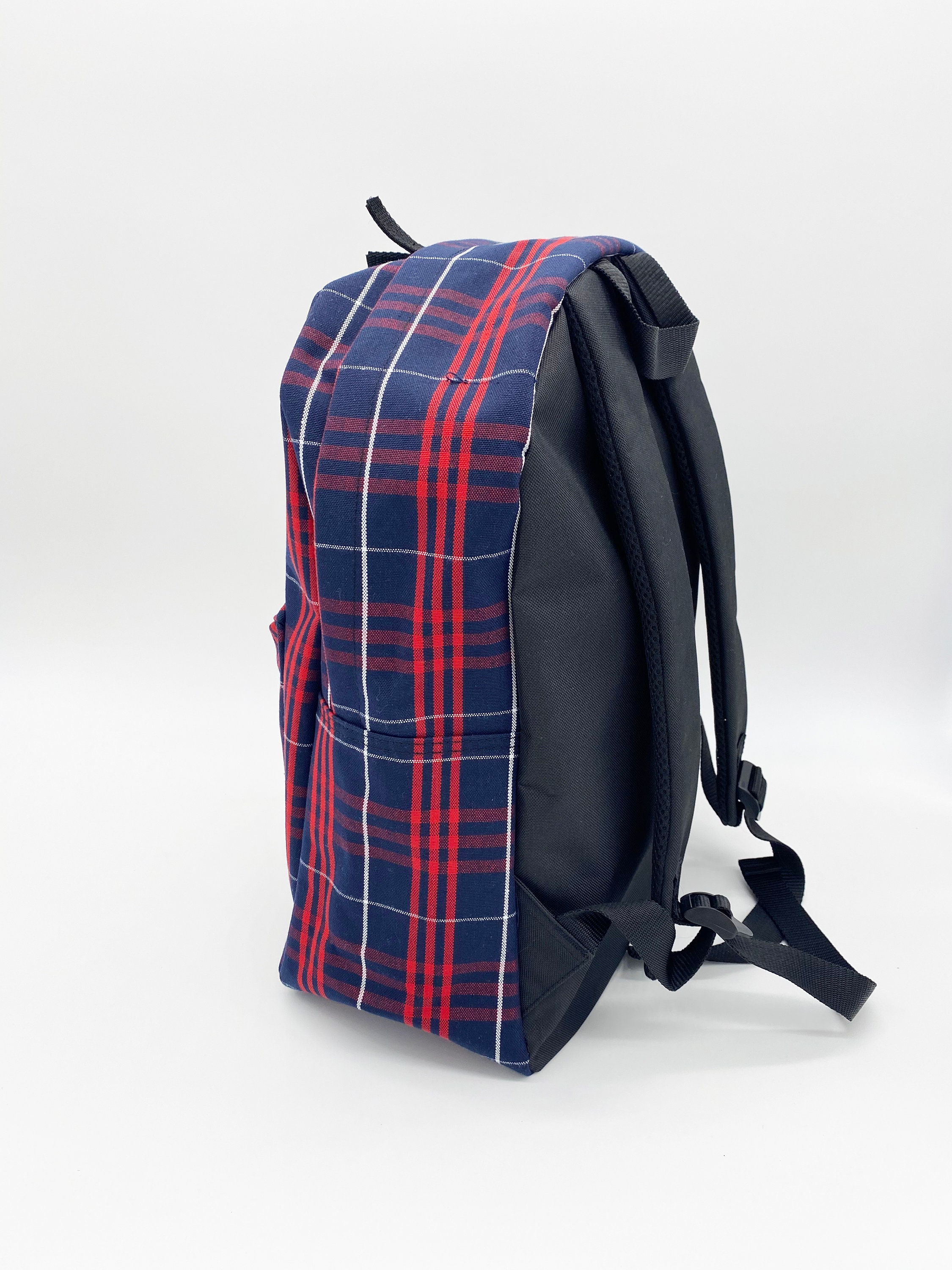 FULL SIZE Tartan Plaid Classic Backpack - gray red black plaid Shop Stylish Plaid Backpacks for School Travel and Daily Use main image 3