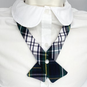 Plaid 45-Avalon Plaid-Girl&#39;s Plaid Cross Tie-Extra Length-Back to School Uniform Adjustable Neck tie with Pearl button snap
