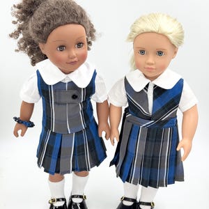 Plaid 32 /18 inch  Doll Outfit/Two Styles Jumper/School Plaid Jumper include Blouse and Hair Accessory/Plaid 62/Add On Option:Shoe & Sock