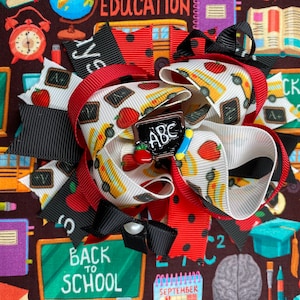 First Day of School Girl Hair Bow, ABC Hair Clip, Colorful Multi-stacked Bow, Alligator Clip, Back to School Bow,School Girl Hair Bow
