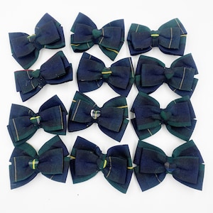 Pre-made DISPLAY SAMPLE On Sale/School Uniform Plaid Small Bow with Heart Button Center for Girls/School Uniform Plaid/Madison Plaid 83 55