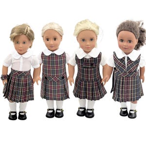 Plaid 43/18 inch Doll Outfit/Four Styles Jumper/School Jumper include Blouse and Hair Accessory/Plaid Uniform/Add on Options: Shoe and Sock