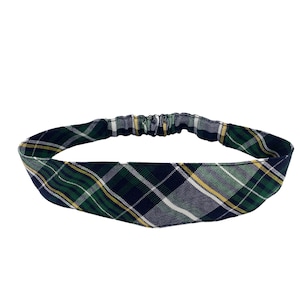 Plaid 1B Christopher Plaid-Soft Elastic Headband in School Uniform Plaid/ Back to School/Contoured Face/Green,Navy,Yellow Plaid/