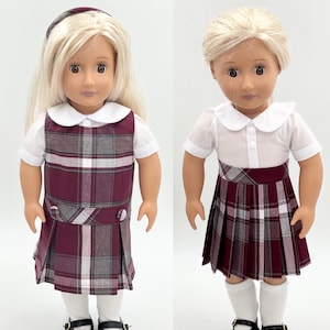 Plaid 54/18 inch Doll Uniform Outfit/Dropped Waist or Pleated Skirt  Set/Matching Plaid Button/include Blouse and  Accessories/Add on Option