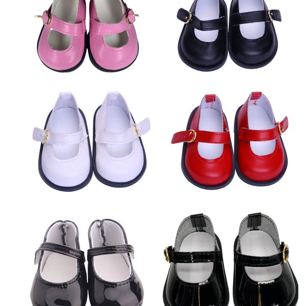 18 inch Doll Shoes-Mary Jane Black,Red,White,Pink- Shiny Black Shoe-New Born Baby