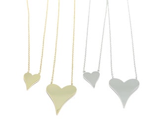 Oversized heart necklace, small heart necklace, girls heart necklace, pointy heart necklace, elongated heart, mom’s gift, mothers day gift.