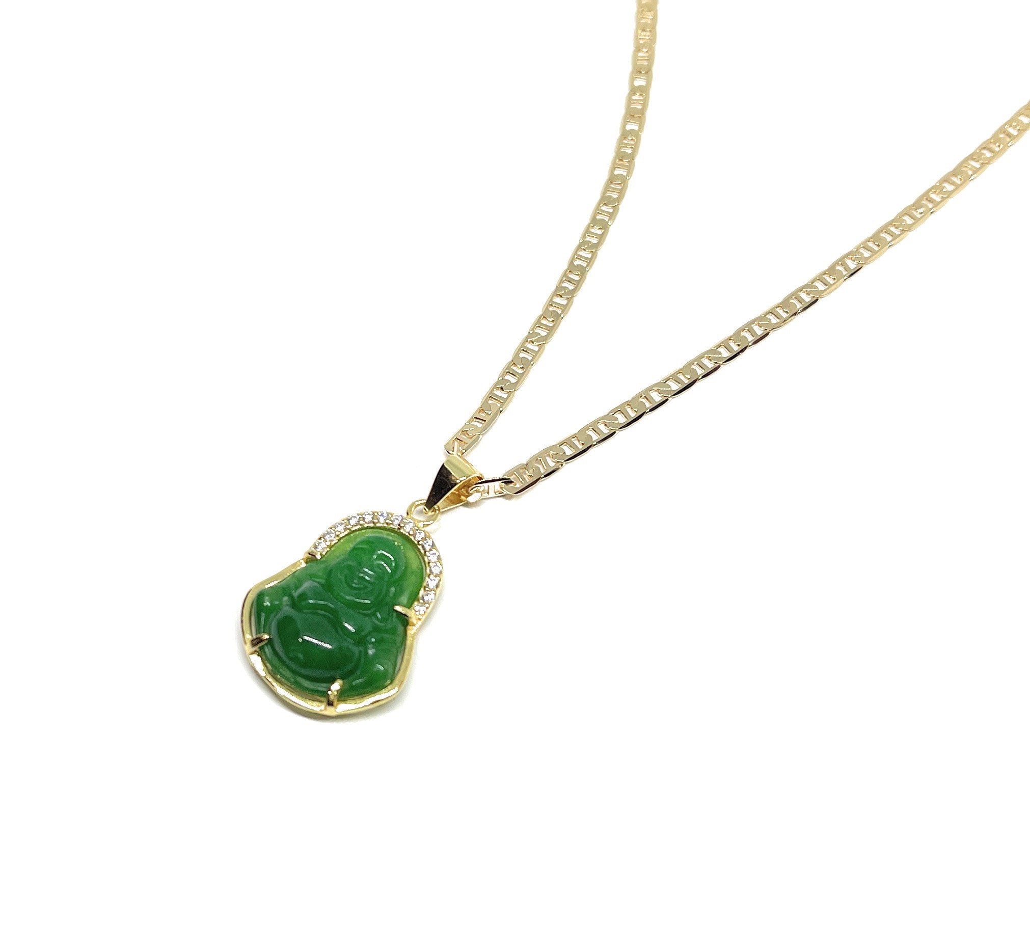 Jade Buddha Pendant Necklace, 18K Gold Fill Mariner Chain - Etsy
