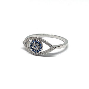 Sterling Silver Ring, Evil Eye Ring, Amulet Ring, Silver Ring, Sapphire Ring,92.5 Sterling Ring, oval eye ring, blue eye , ring for summer