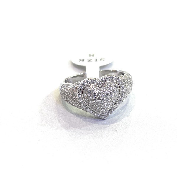 Heart ring, Pave heart ring, diamond heart, Sterling silver heart ring, love ring, Bling heart,gift for her, birthday gift, easter gift,