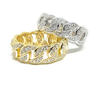 Cubic Zirconia Cuban Link Ring: Sterling Silver or 14k Gold Vermeil