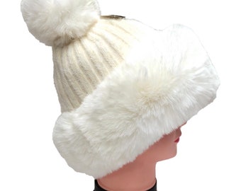 Faux Fur Pom Pom Beanie: Fleece Lined Acrylic Winter Hat