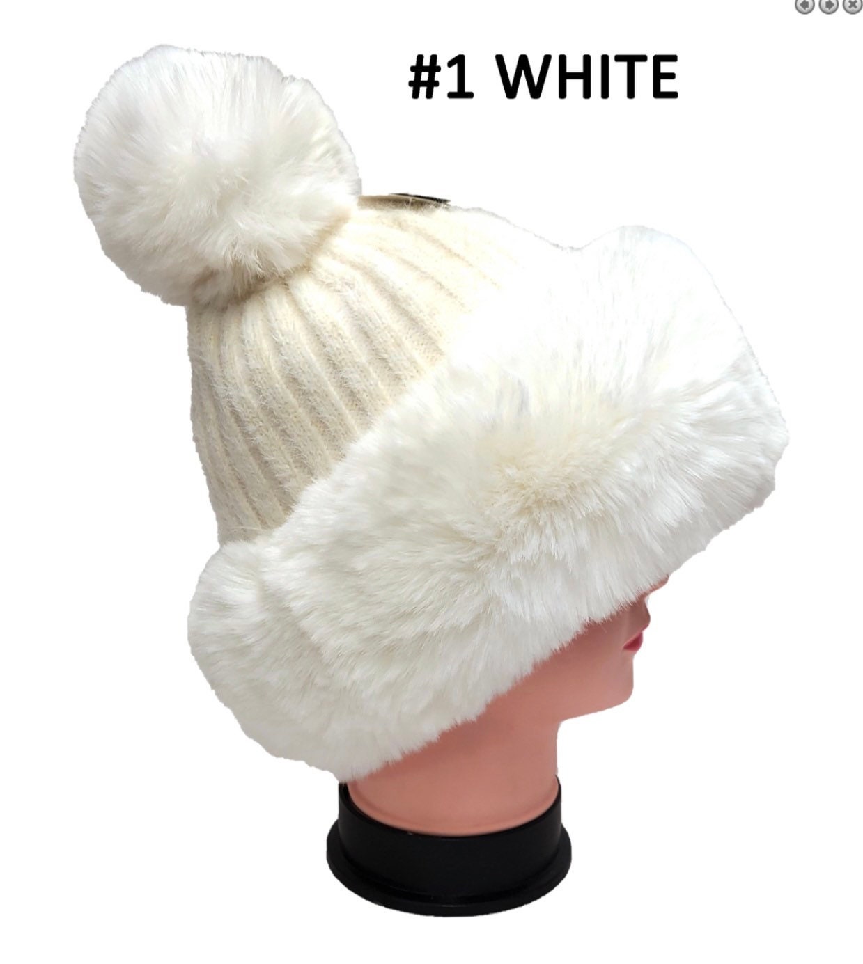 Faux Fur Pom Pom Beanie: Fleece Lined Acrylic Winter Hat - Etsy