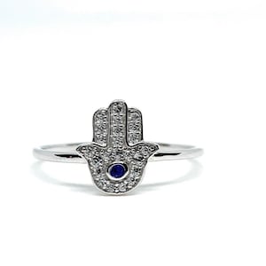 Sterling Silber Ring, Hamsa Ring, Amulett Ring, Silber Ring, Saphir Ring, 925 Sterling Ring, Geschenke für sie, Geburtstagsgeschenk, zierliche Hamsa